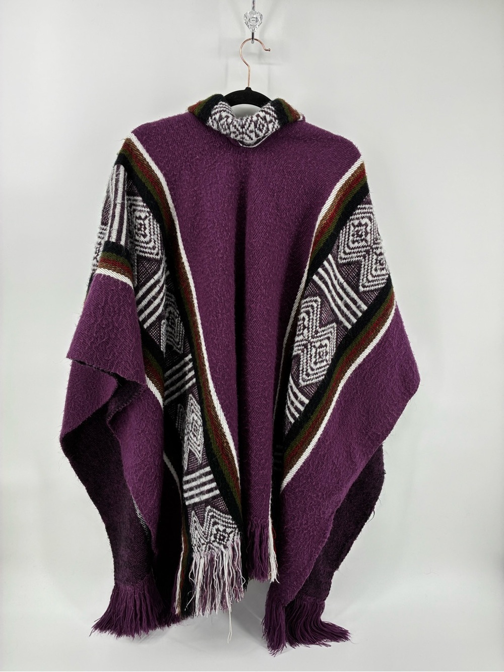 Purple Peruvian Geometric Pattern Women’s Pullover Sweater Poncho - Picture 8 of 10